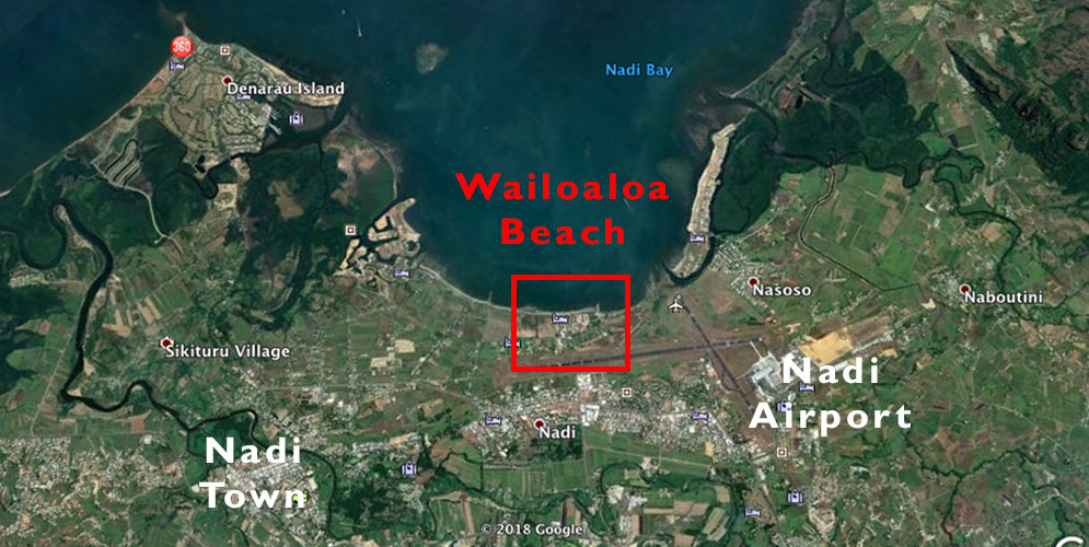 Map showing location of  Wailoaloa Beach in Nadi